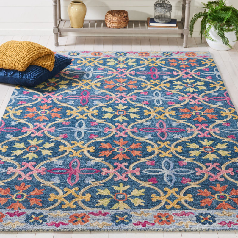 Bungalow Rose Talmo Handmade Wool Blue/Yellow Rug & Reviews Wayfair